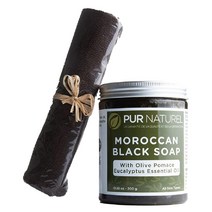 PUR NATUREL Moroccan 블랙 비누 유칼립투스 에센셜 오일 천연 스크럽 바디 각질 제거제 정화 클렌저 299.9g10.5온스 및 제거 해머 장갑 USA 미국