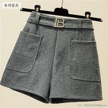 빅 사이즈 여성 스판 모직 반바지 여자 가을 겨울 통통 하이웨이스트 와이드 팬츠 뉴타임즈 +