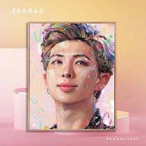 디지털 오일 페인팅 DIY 충전 방탄 소년단 캐릭터 스타 감압 손 색칠 bts, 60x75cm 눈 보호 연한 색 드로잉 보드, 하이라이트 페인트 + 여러 브러시 + 고급 면 캔버스, 방탄추상화4