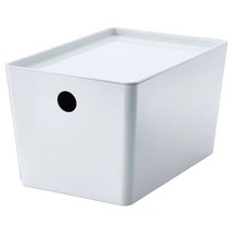 이케아 쿠기스 수납함+뚜껑 5.5L 화이트 18x26x15cm PET, 1개, 이미지참조