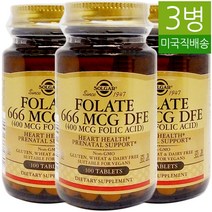 Solgar 솔가 엽산 Folate 666MCG DFE (400 MCG Folic Acid) 100 타블렛 3병