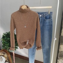 상상그이상 여성용 국내제작 감촉좋은 캐시 도톰 루즈핏 골지 폴라 니트티 데일리 목티셔츠