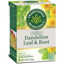 Traditional Medicinals 오가닉 단델리온 리프 & 루트 허벌 티 카페인 프리, 1.75g, 16개입