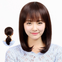 가발 머리 올림머리 자연스럽게 앞머리 민머리 묶으면 긴 생머리 동그란 얼굴 중노장-101507, 04.다크 브라운 [100% 올인원] 5종 세트 증정