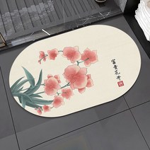 풍수 규조토 발매트 기원연꽃 비단잉어 재물운이 마중 들어오는 홈 빨아쓰는 깨지지 않는 타원형 북유럽 감성 욕실/화장실/주방 빠른 건조 미끄럼방지 노슬립 메모리폼, 재물꽃무늬14번