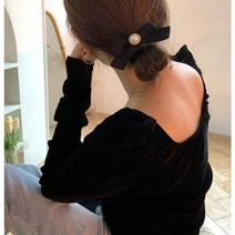 SKW 데일리 왕진주 체크 블랙 리본 포인트 머리끈