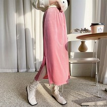 토마토팩토리 여성용 겨울 벨벳 벨로아 옆트임 롱스커트(4color)