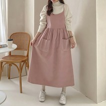데일러뷰 코듀로이 롱 끈 원피스 FREE(66~77사이즈) 골덴 골지 뷔스티에 겨울
