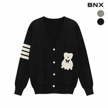 BNX 여성 포켓 곰돌이 자수 브이넥 가디건