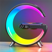 가성비무선 충전기 스탠드 LED RGB 조명 책상 램프 스피커 앱 제어 안드로이드 고속 스테이션 15W, 04 Blackplug