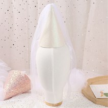 요정 파티 햇 고깔 모자 3color [DIY 만들기 생일 파티햇 고깔모자 베일 꼬깔모자 요정고깔], 화이트, 1개