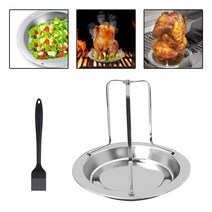 Durable Chicken Roaster Rack Holder Roasting Pan Tray Cooking Standing Tool for BBQ Camping Indoor O, 02 With Brush