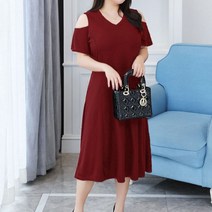 여름오프숄더원피스 빅사이즈 여성의류 뚱뚱함 이쁜이 프렌치 슬림핏 브이넥 어깨트임 4998456738