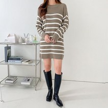 퐁드 라운드넥 스트라이프 니트 원피스