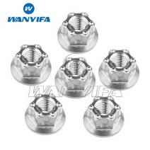 Wanyifa 티타늄 너트 M6M8M10M12M14M16 Torx 플랜지 육각 너트 오토바이 리어 액슬 6pcs, M10 1.25Pitch+Titanium