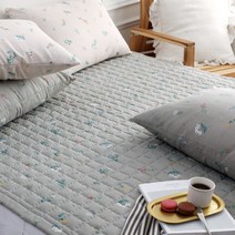 더온 플라워앤 논슬립형.고정밴드형 침대패드, 올리브, 미끄럼방지형