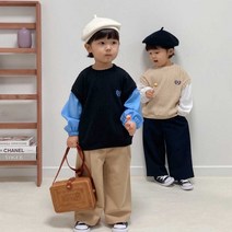 [꿈망울] 키즈 유아 주니어 봄 레이어드 일체형 스타일 니트느낌 데일리룩 여아남아 공용 조끼티셔츠