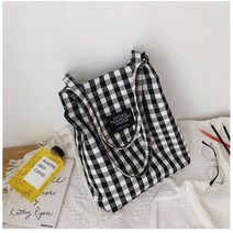 세련된 격자 무늬 코튼 린넨 체크 핸드백 여성용