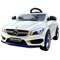 다이노토이즈 벤츠 CLA AMG 유아전동차 아기자동차 LED 라이트휠 헤드라이트 12V 듀얼모터 전자식 프리핸들 2단 속도 5점식 안전밸트 핸드 캐리어 독립 서스펜스 조카 선물, 화이트