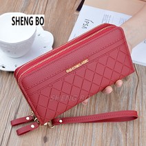 SHENGBO뉴 더블지퍼 여성 장지갑 대용량 체크 클러치 더블 머니클립 한국식 동전지갑