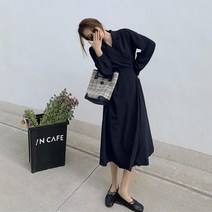 오버클래쓰 여성 롱 원피스 브이넥 긴팔 랩 a라인 셔츠형 플레어