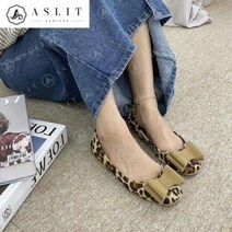 [바보사랑] 여성 호피무늬 리본 스웨이드 플랫 로퍼