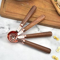 카페클럽 우드스틱 로즈골드 계량스푼 계량컵 4P 세트, 4pcs계량스푼 선물세트