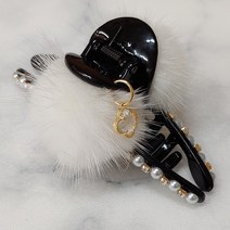 SUNNYDAY 리얼 밍크 퍼 진주 옷걸이 헤어집게핀/ 반머리 반묶음 한묶음 블랙 고급 백화점 헤어핀 머리핀 큐빅 포인트 딸랑이 첨가 L2