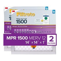 Filtrete 12x12x1 에어 필터 스마트 MPR 1500 MERV 12 유발 물질 박테리아 및 2팩 (정확한 치수 29.9x29.9x2.5cm), 2-Pack Smart, 14x14x1