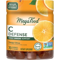 MegaFood C Defense 비타민 구미 일일 지원을 위한 탁월한 공급원 성인과 어린이를 비건 비 GMO 톡 쏘는 감귤 70 구미35회분, [01] 70개1팩