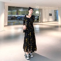 쉬폰 허리 스트링 롱원피스 플라워 스커트 봄 긴팔 원피스 여별 프린트 수
