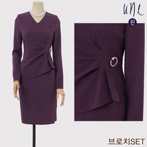 윈(une)[브로치set]엘레강스핀턱페플럼브이넥원피스