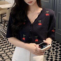[루디아] 여성 스몰체리 뜨개 반팔 가디건