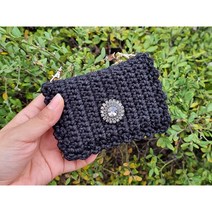 DIY 코바늘 스왈로브스키 프릴 카드지갑 패키지 뜨개가방만들기 뜨개질, 블랙, 17.피치핑크, 1개