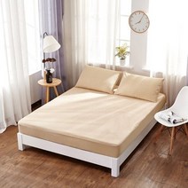 순면 패밀리 침대패드 이불패드 이브자리패드 6 솔리드 컬러 코튼 어린이 매트리스 커버 스트라이프 방수 소변 비 슬립 침대 매트리스 보호대 패드 커버 장착 시트, 카키_80x200x30cm