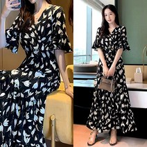 인플리에 (M~2XL)빅사이즈 플라워 쉬폰 롱 원피스
