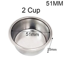 커피 필터 1 컵 2 컵 4 컵 블라인드 볼 51/53/58mm 비 가압 포터 필터 바구니 도징 링 브러시 우유 컵 필터, 51mm 2 Cup