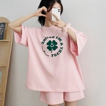 글래드블리스 여성 클로버 오버핏반팔 + 반바지 셋트