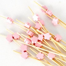 대나무 컬러 과일꽂이 꼬지100P l 햄버거 샌드위치, 6. 분홍꽃, 1봉지약100P