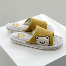 루루홈 푹신한 린넨 곰돌이 여성 거실화, 머스타드