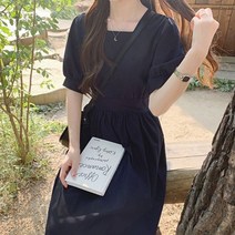 여성 드레스 패션 의류 허리밴드 새로운 여름 여성 드레스 빈티지 높은 허리 스퀘어 칼라 캐주얼 면화와 린넨 레이스 업 보우 퍼프 슬리브 롱 드레스