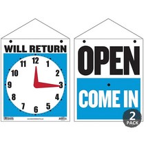 BAZIC 오픈 사인 19.1cm x 22.9cm(7.5인치 x 9인치) Clock Will Return Will Back 양면 플라스틱 비닐 표지판 비즈니스 스토어 사무실, 2-Pack, Will Return/Open