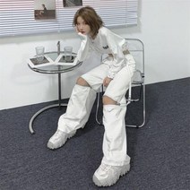 와이드 카고 팬츠 화이트 블랙 바지 여성 오버핏 포켓