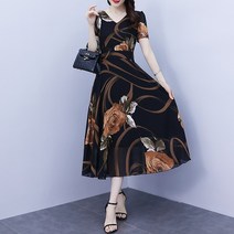 상견례옷차림 블랙 빅 꽃무늬 플라워 쉬폰 프린트 브이넥 여름 롱 결혼식 돌잔치 단아한