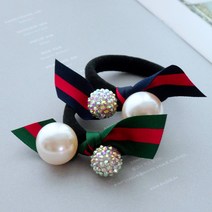 [핸드메이드] 국산 G처럼 왕진주 배색리본 머리끈 / 포니테일 2color