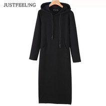 JUSTFEEL!NG 롱후드티 루즈핏 겨울 맨투맨 뒤트임 슬림핏 예쁜 후드 롱티원피스