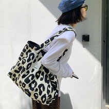 레오파드 하라주쿠 와일드 쇼핑백 캐주얼 대용량 캔버스백 여성용 숄더 학생 토트백 추천 데일리백