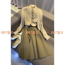 프릴 셔츠 블라우스 플레어 스커트 세트 신민아 갯마을 스타일 정장 오피스룩 주름치마 빅사이즈 88 99 코트안 코디