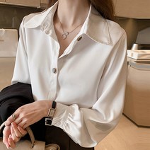 에끌 여자 블라우스 쉬폰 블라우스화이트 쉬폰 블라우스 여전용 겨울 여성복 루즈핏 빅 사이즈 긴팔 상의-11727