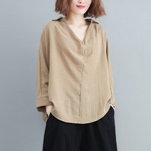 [퀸앤조이] 브이넥 7부소매 오버사이즈 블라우스